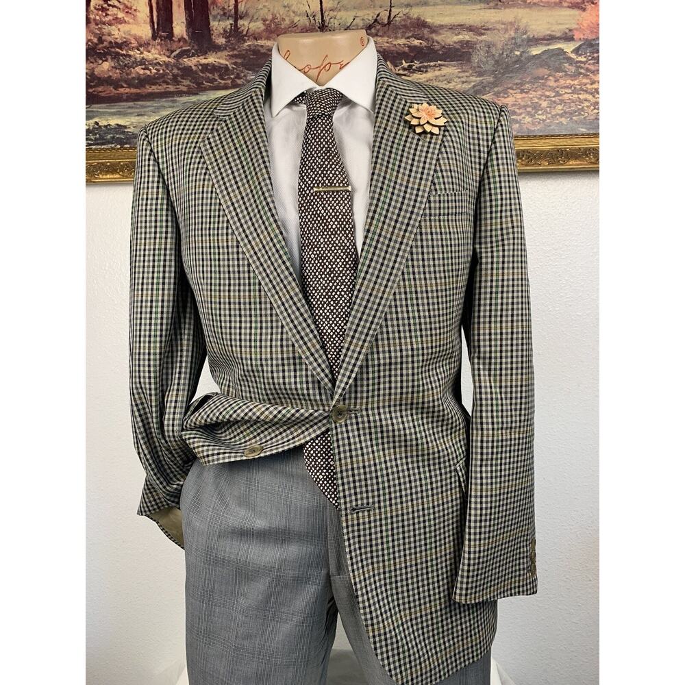 40R Mens DAKS London Multicolored Check Sport Coat - Suit Jacket Blazer